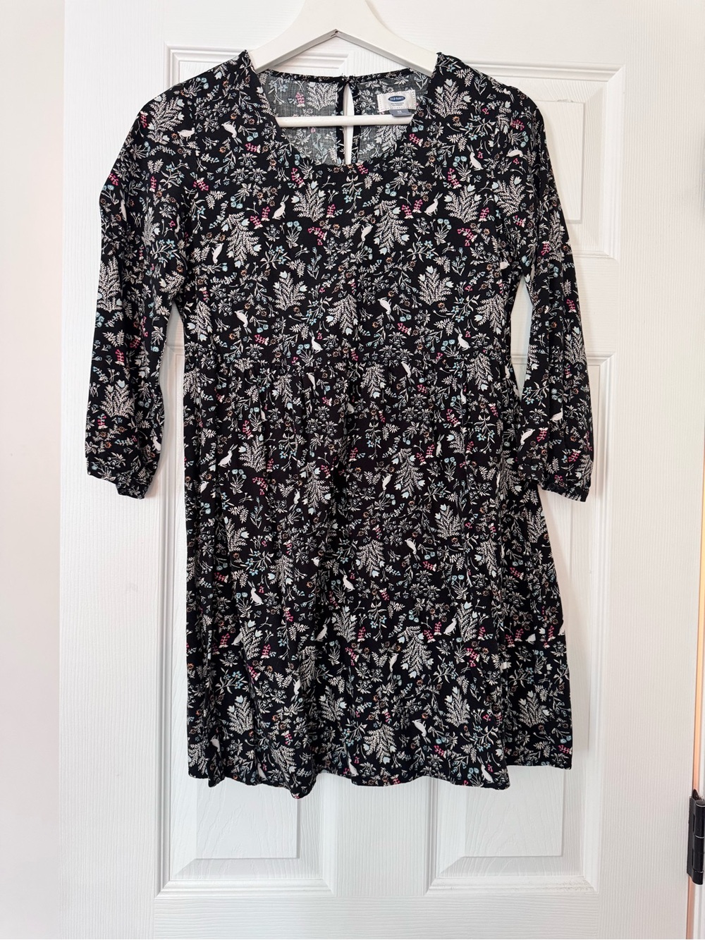 Old Navy Black Floral Shift Dress with Pink, White & Light Blue Motifs